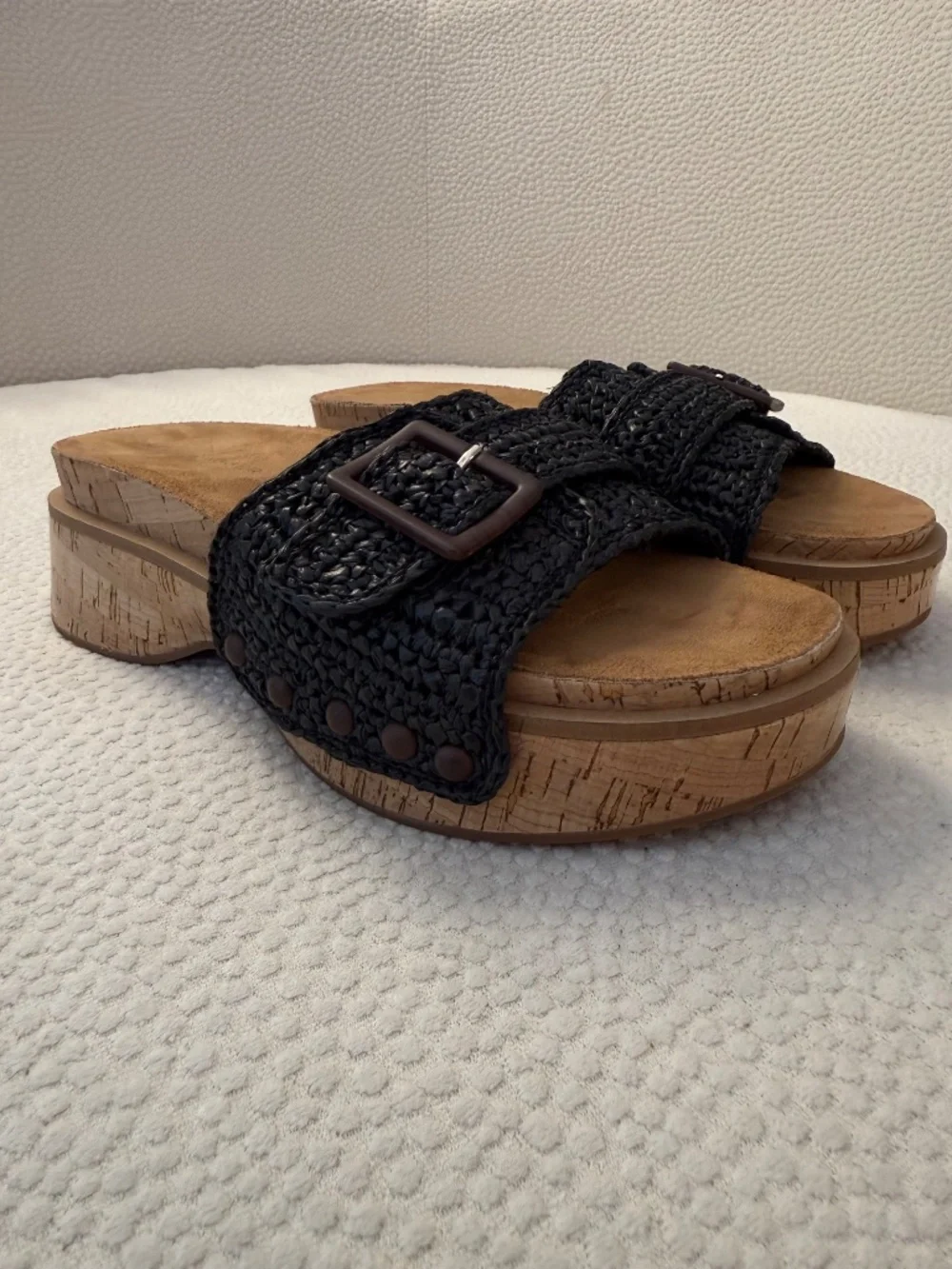 Kelsi Dagger Brooklyn Paulie Black Raffia Cork Platform Sandals 8